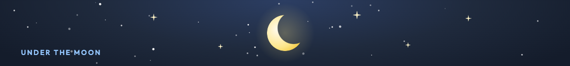 Night sky header: a deep navy sky of scattered stars and four-point twinkles around a glowing golden crescent
