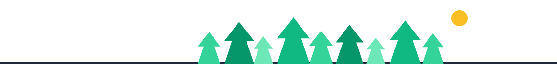 Pines header: a stand of green pine trees in three shades, under a yellow sun