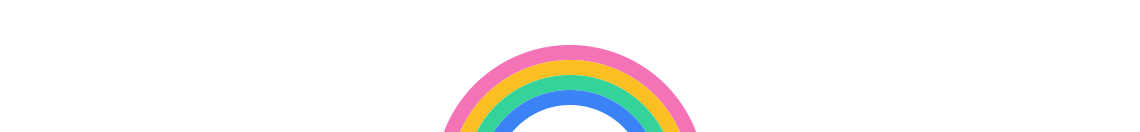 Rainbow arc header: a five-band rainbow arc in pink, orange, yellow, green and blue
