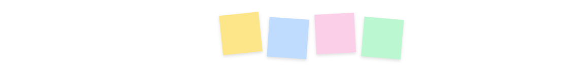Sticky notes header: four tilted sticky notes in yellow, blue, pink and green