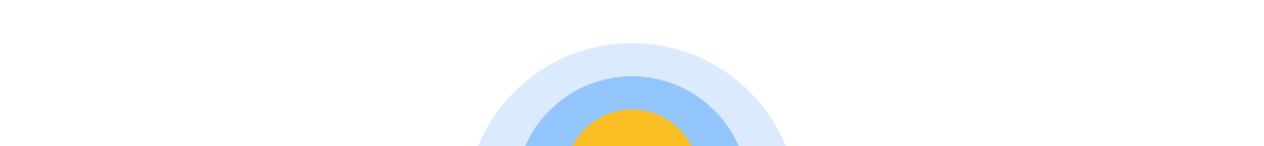 Sunrise header: a yellow sun rising behind three concentric blue arcs