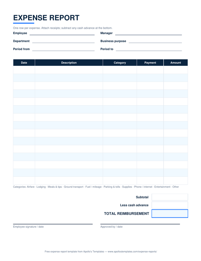 Expense Report preview