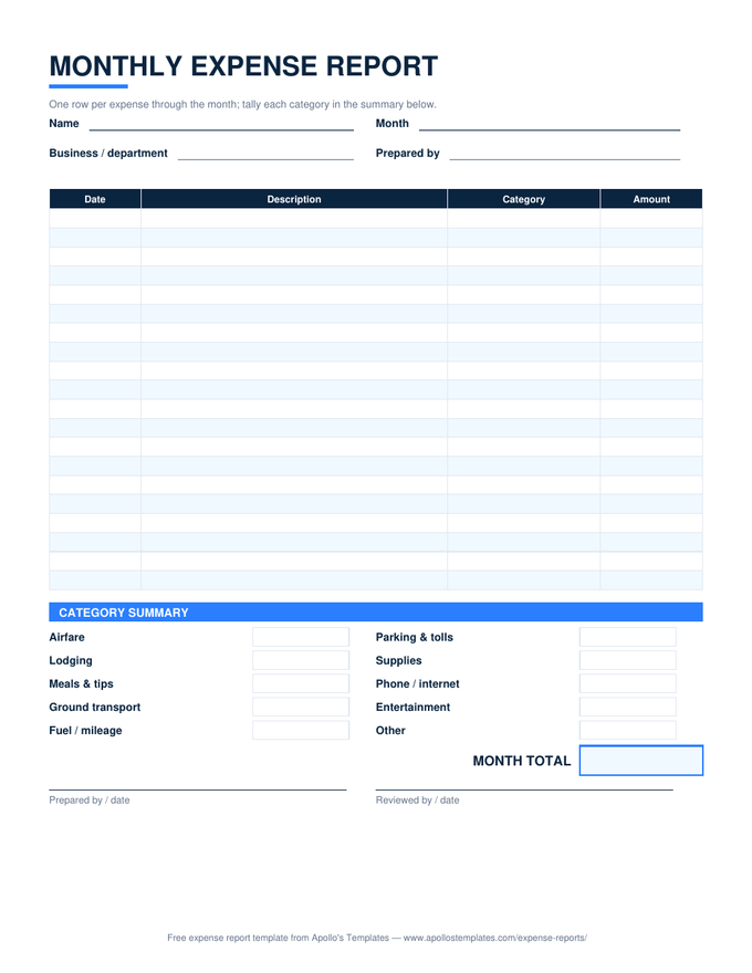 Monthly Expense Report preview