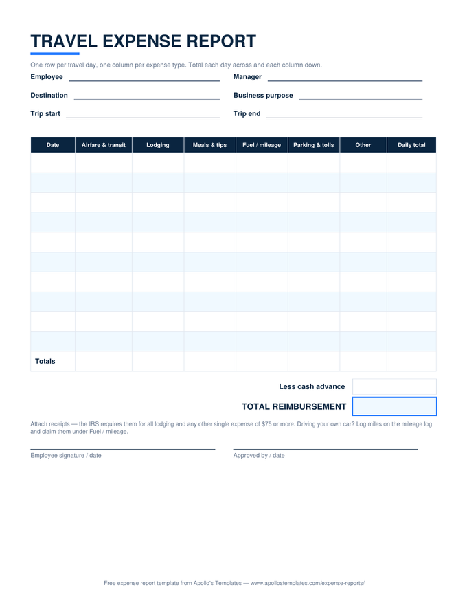 Travel Expense Report preview