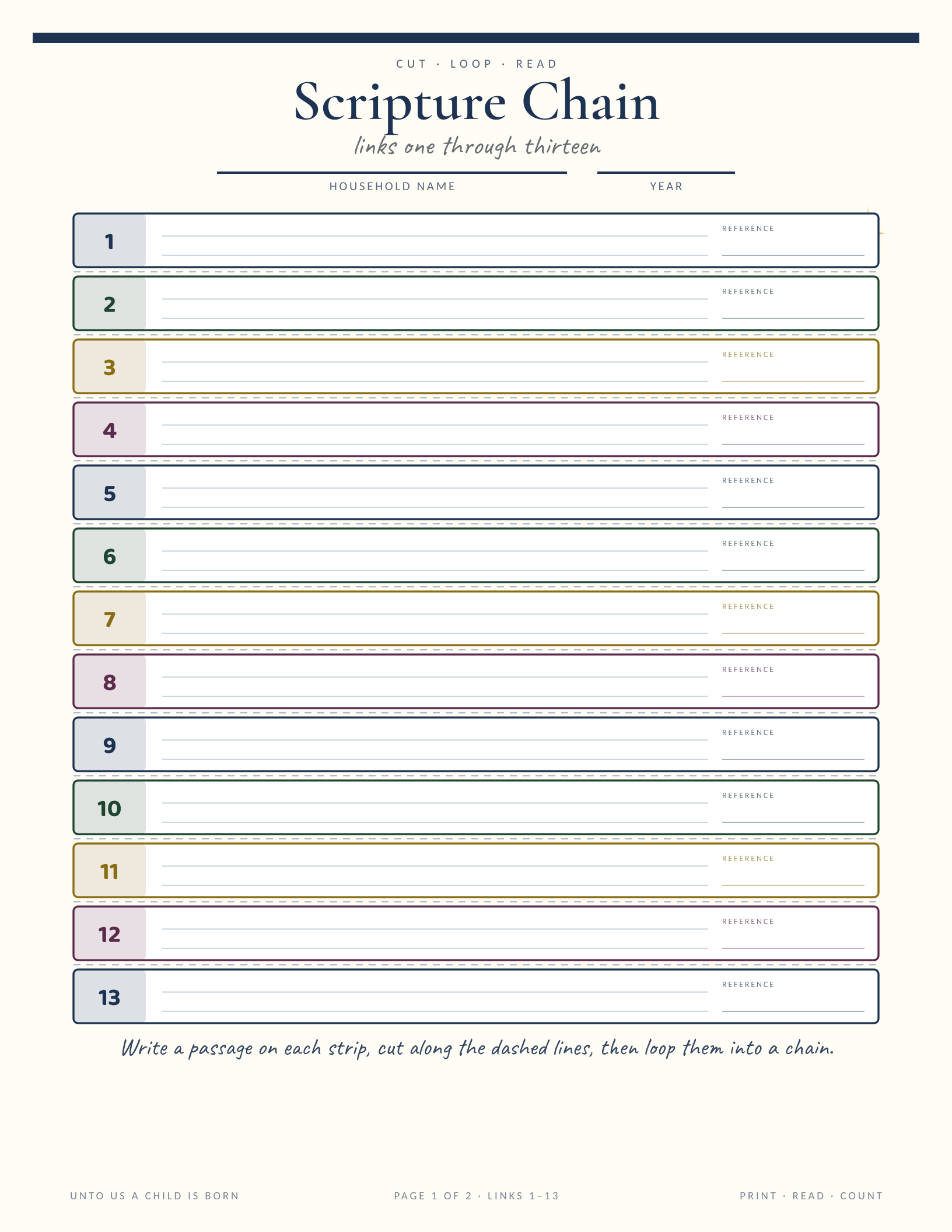 Scripture Chain Craft — printable Bible verse Christmas countdown