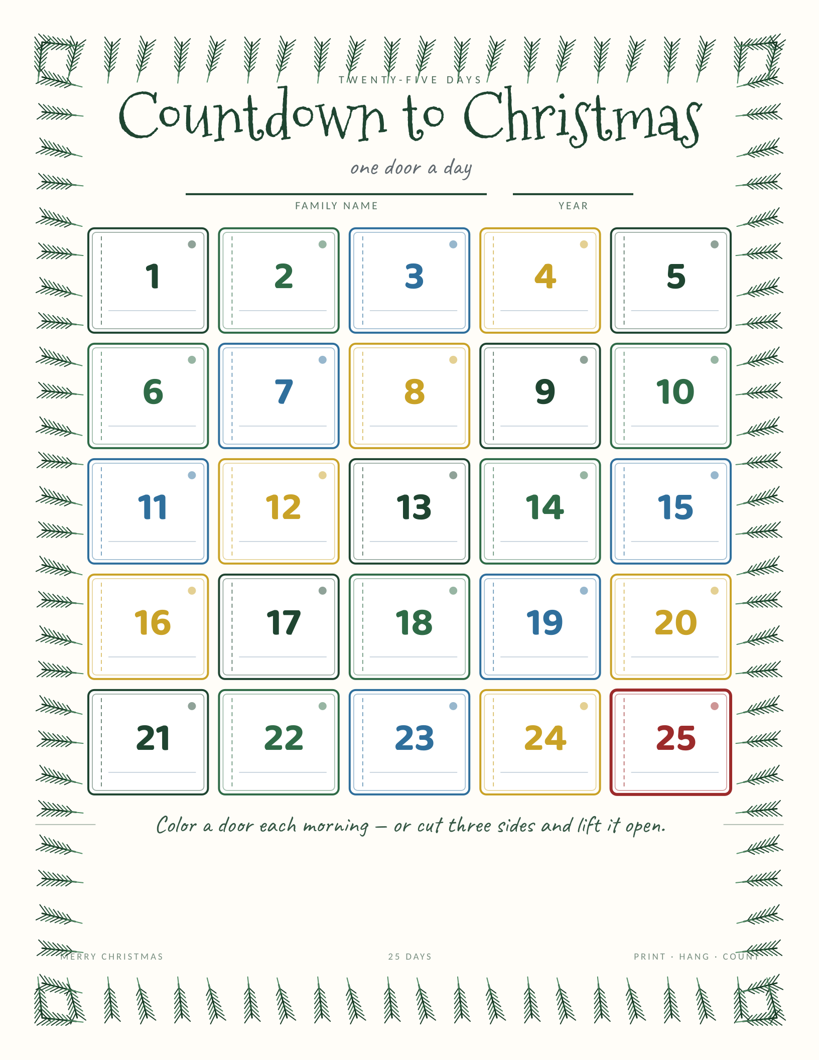 Advent Calendar Countdown — printable Christmas countdown chart