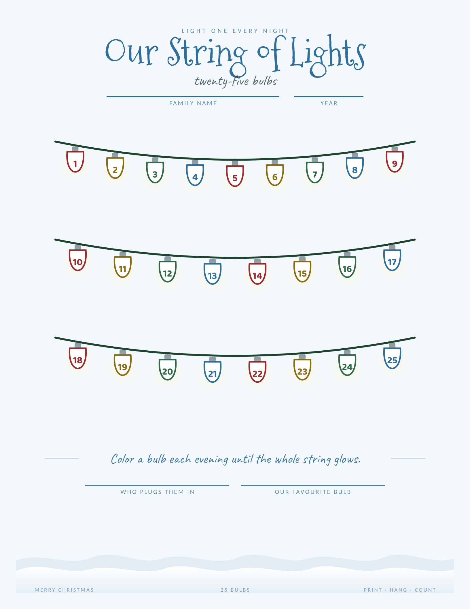 String of Lights Countdown — printable Christmas countdown chart