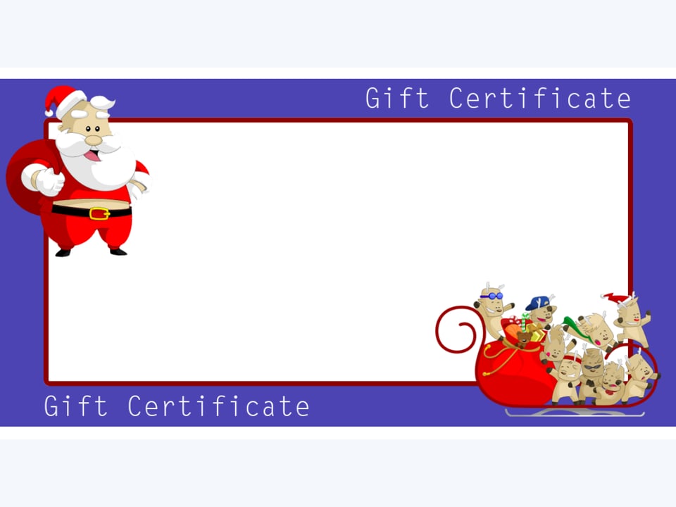 Christmas gift certificate with Santa in the corner