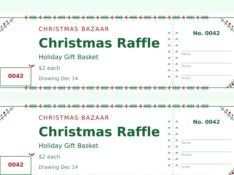 Numbered Christmas Bazaar raffle tickets with stubs