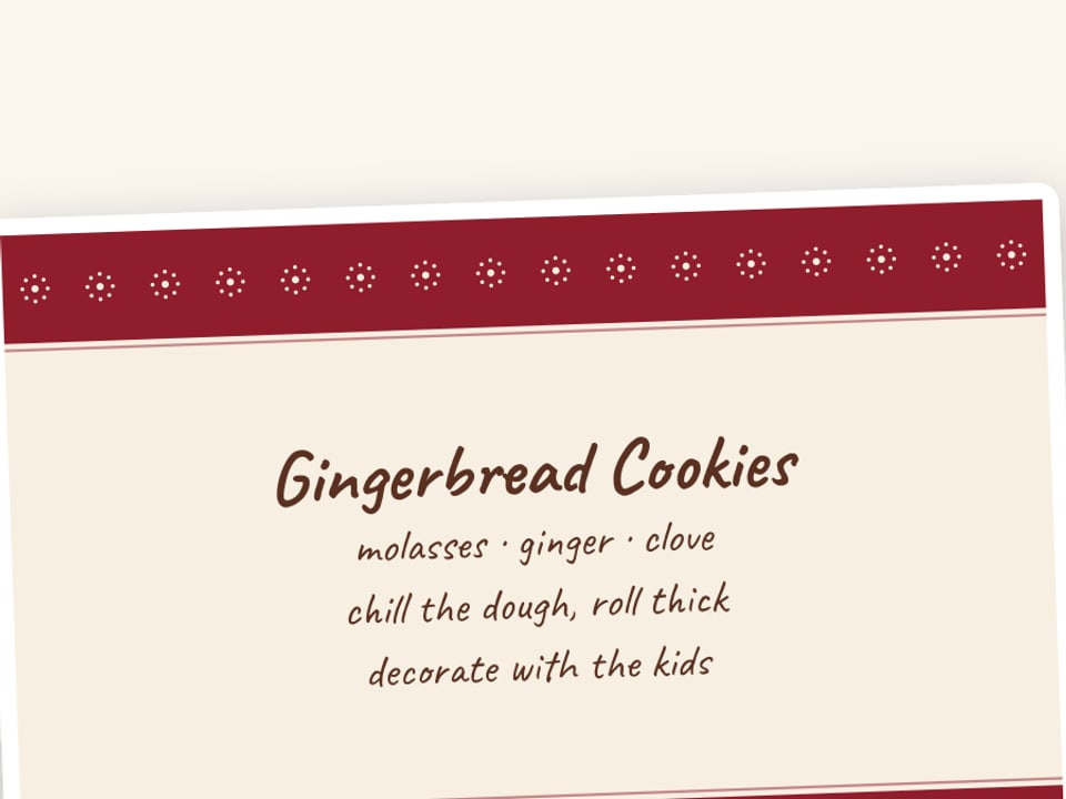 Christmas recipe card for gingerbread cookies