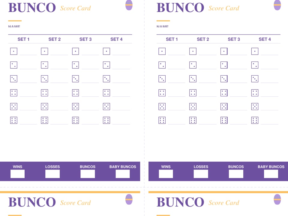 Easter bunco score cards