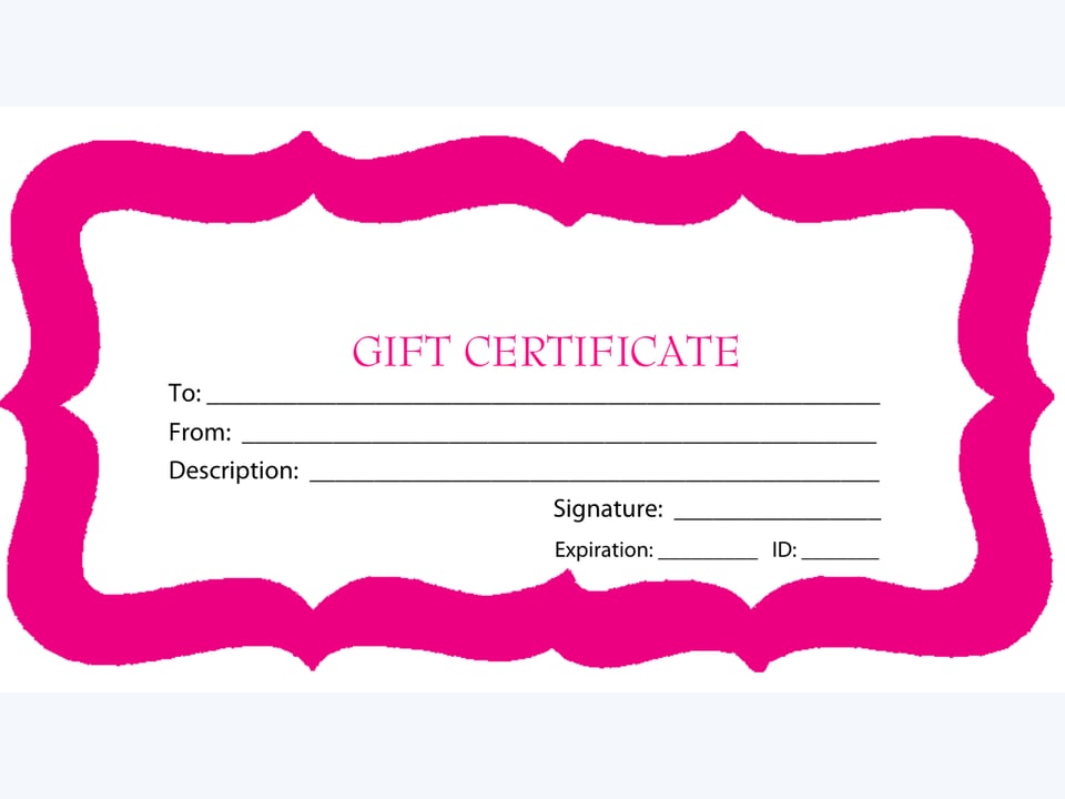 Gift certificate with a pink scalloped frame
