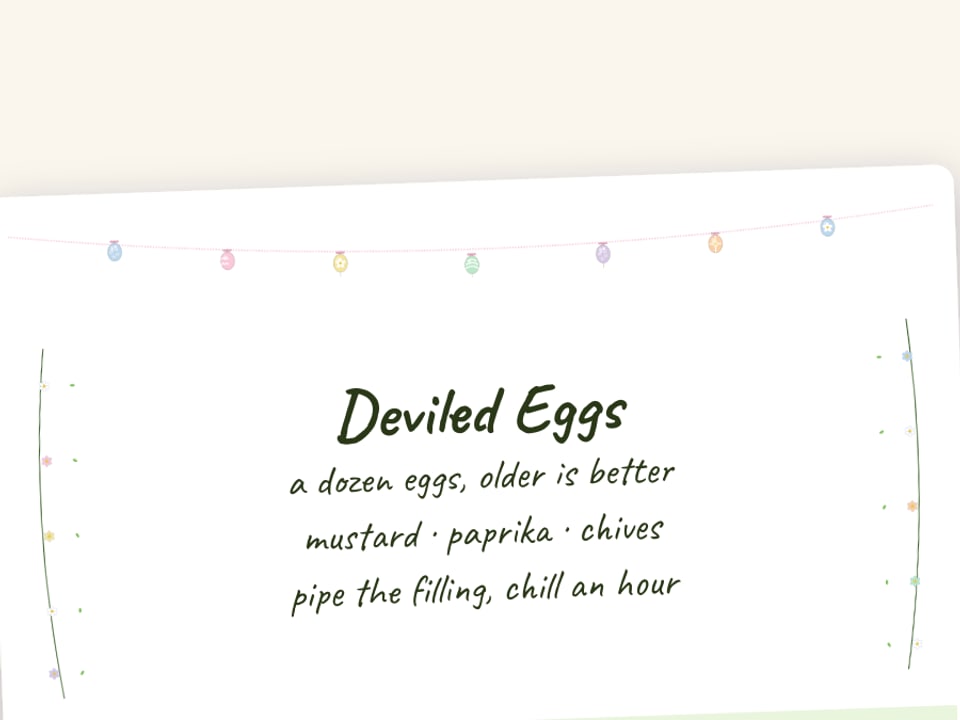 Easter recipe card for deviled eggs