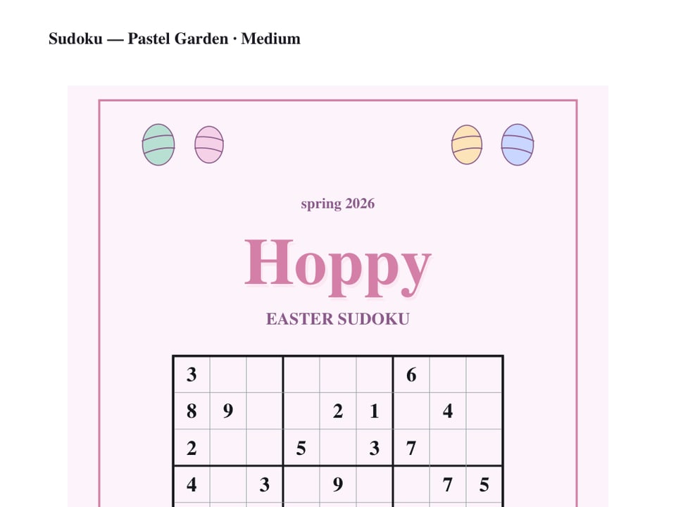 Easter sudoku puzzle page with a Hoppy heading