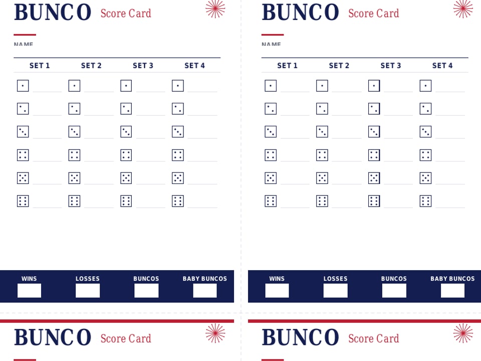 Patriotic bunco score cards in red, white and blue