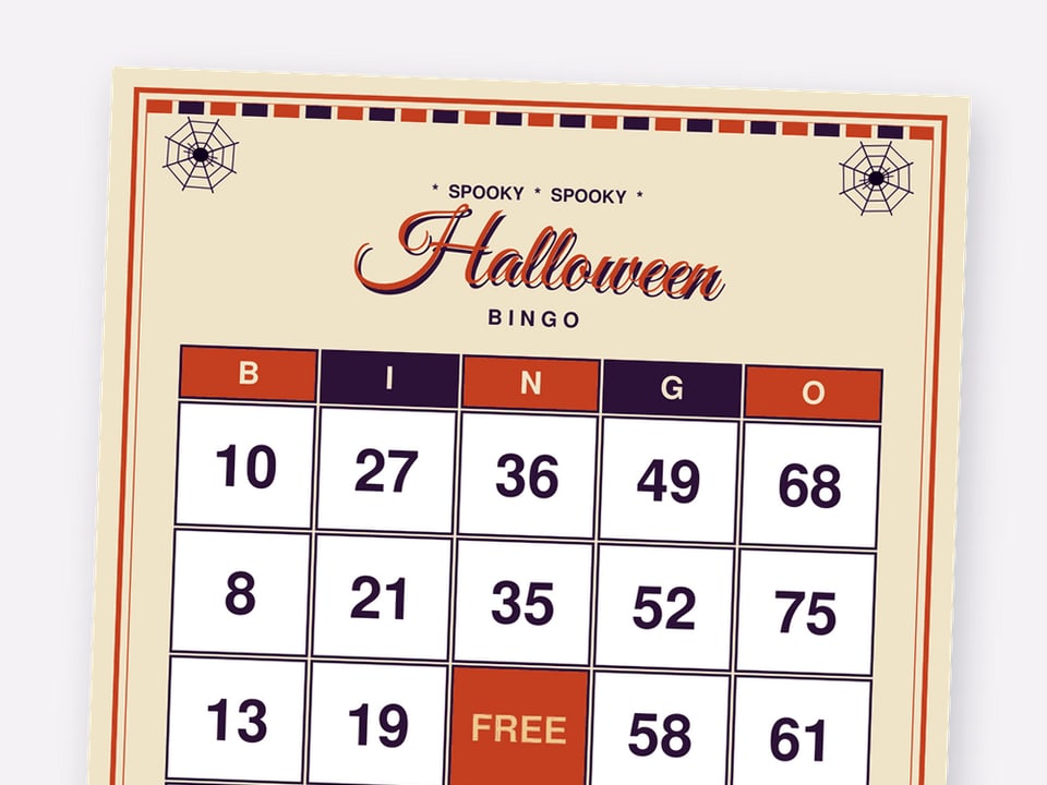 Haunted Manor Halloween number bingo card with 1-75 numbers