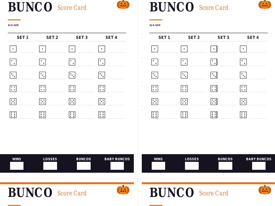 Halloween bunco score cards