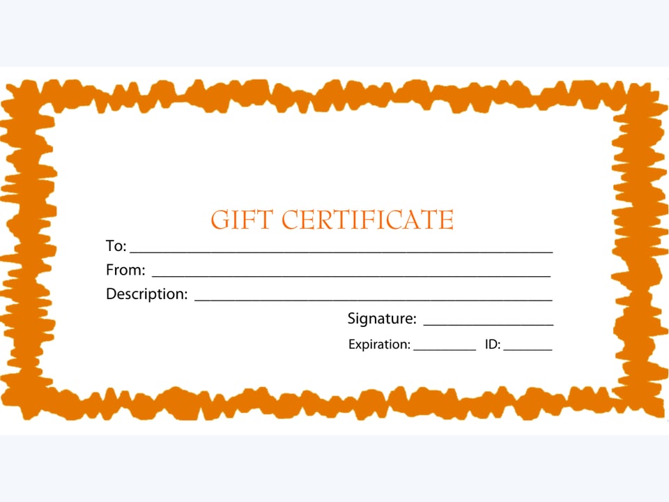 Gift certificate with an orange scribble border
