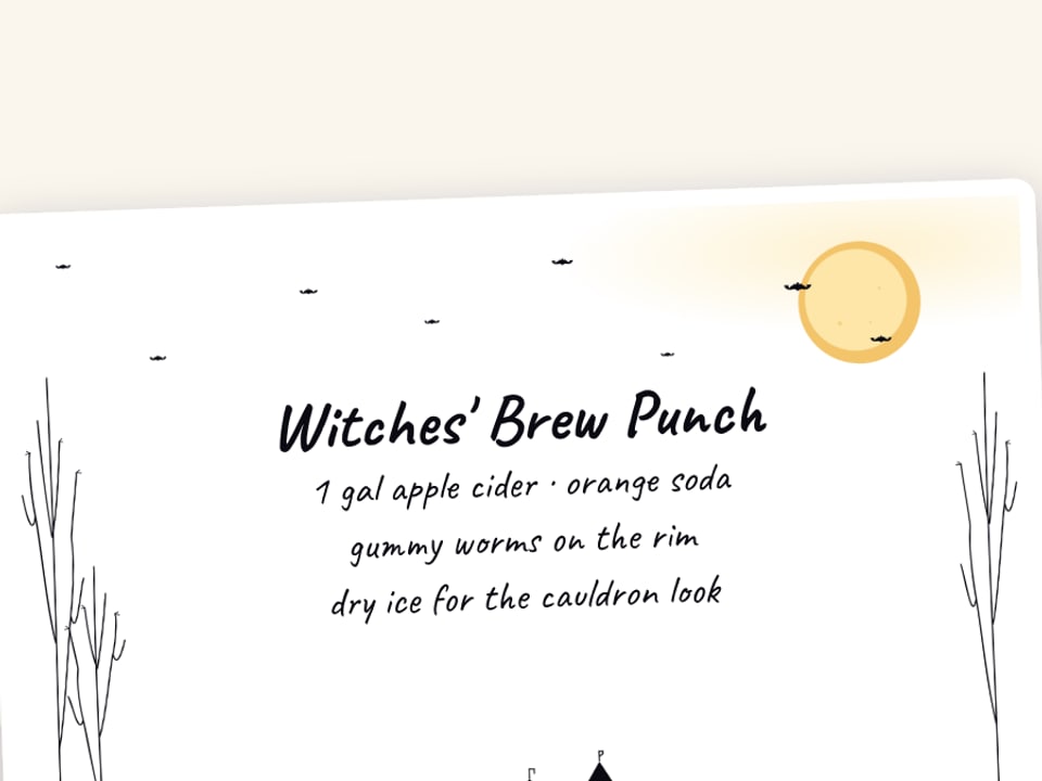 Halloween recipe card for witches' brew punch