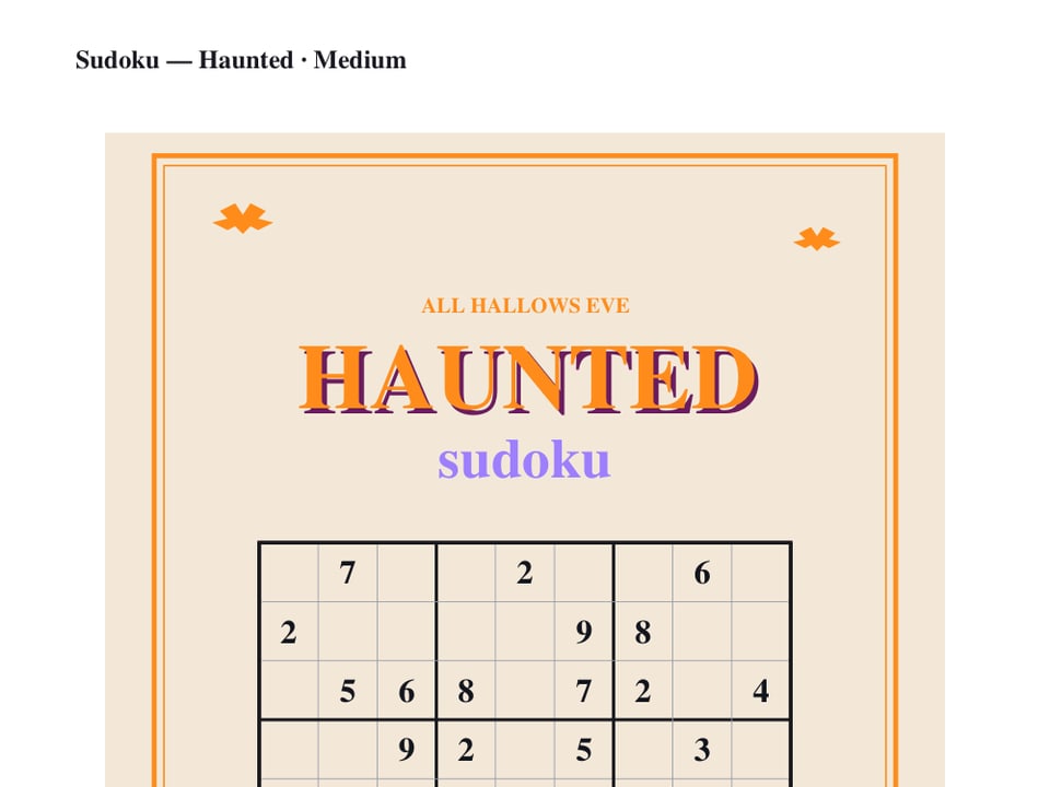 Halloween sudoku puzzle page with a Haunted heading