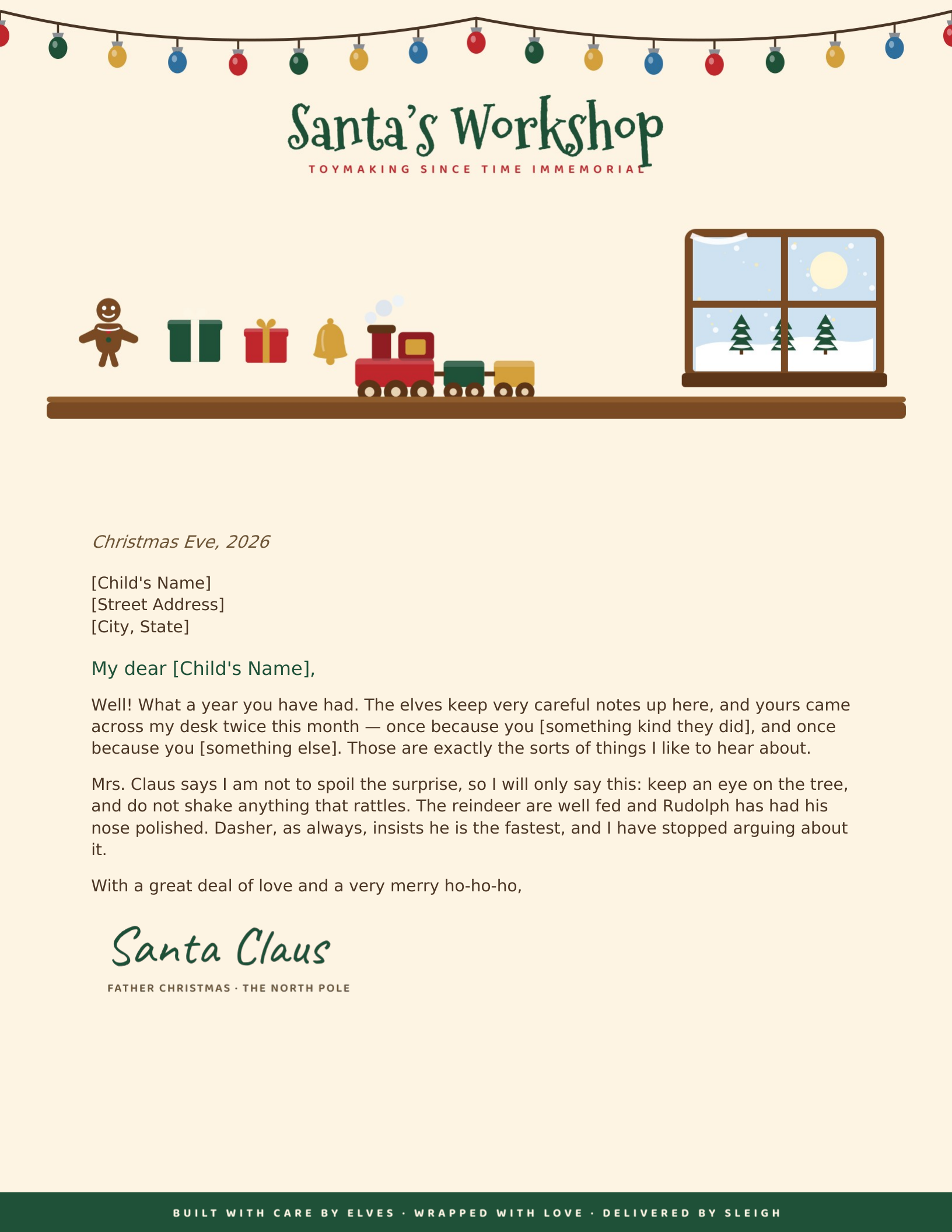 The Elves' Workshop letterhead template preview