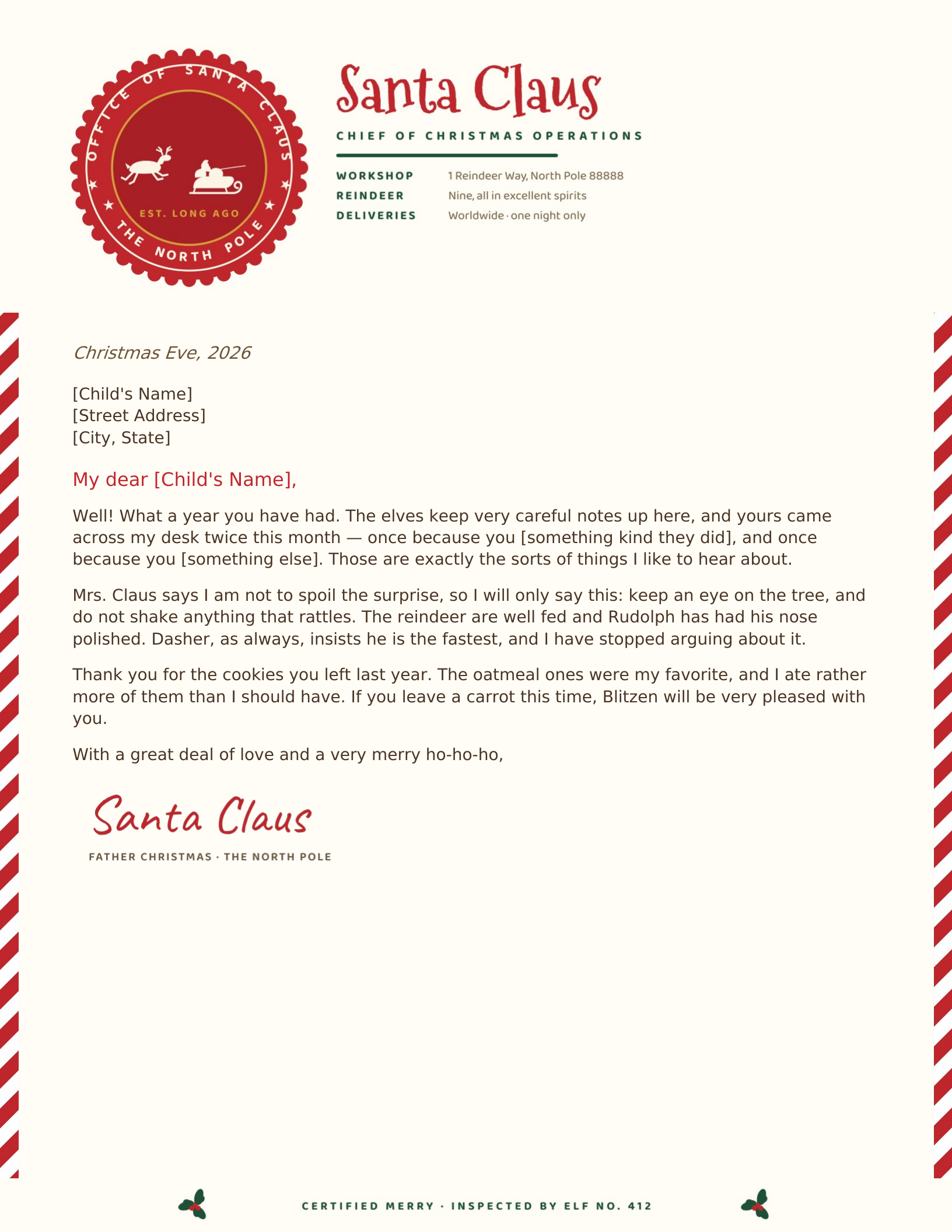 Official North Pole Seal letterhead template preview