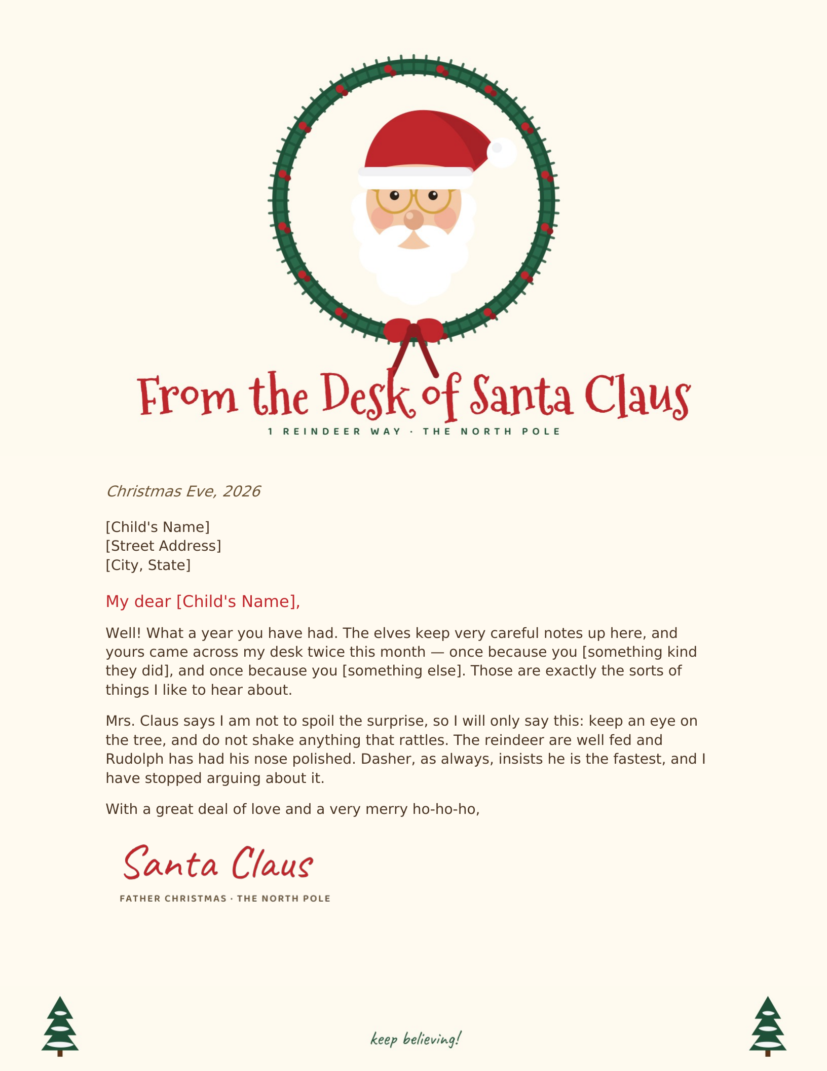 From the Desk of Santa Claus letterhead template preview