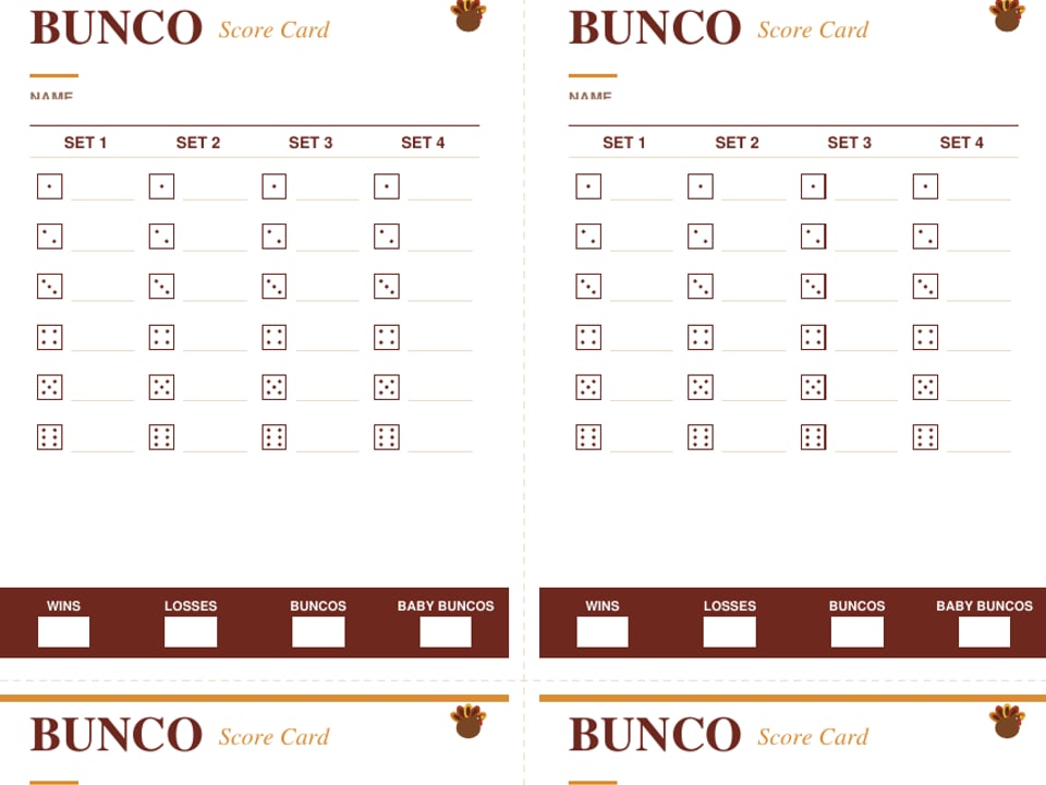 Thanksgiving bunco score cards