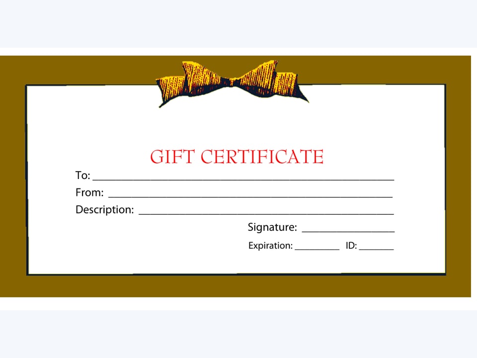 Gift certificate with a brown bow border
