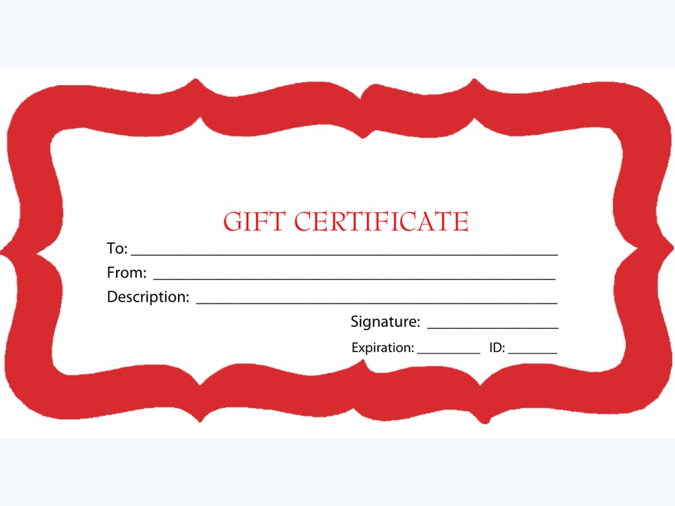 Gift certificate with a red scalloped frame
