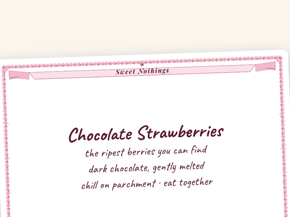 Valentine's recipe card for chocolate strawberries