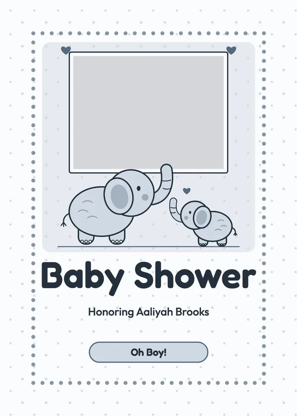 Mama & Baby — Sweet Elephant baby shower invitation with a photo window