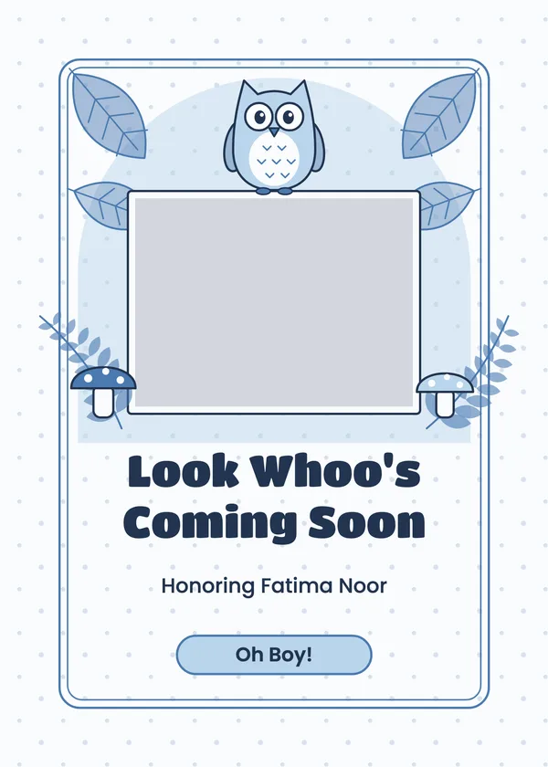 Owl Photo — Woodland Friends baby shower invitation with a photo window