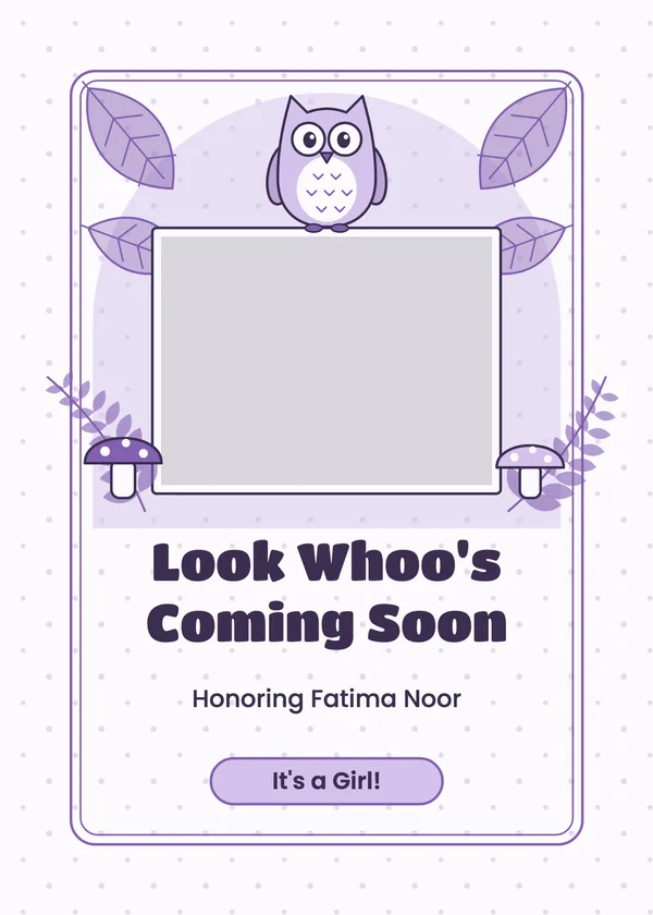 Owl Photo — Woodland Friends baby shower invitation with a photo window