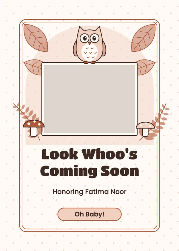 Owl Photo — Woodland Friends baby shower invitation with a photo window