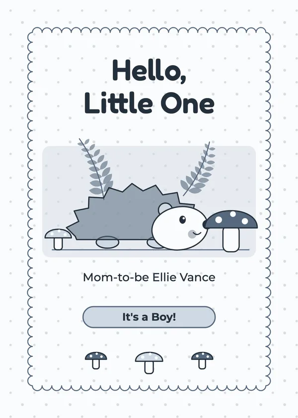 Hedgehog Hello — Woodland Friends baby shower invitation