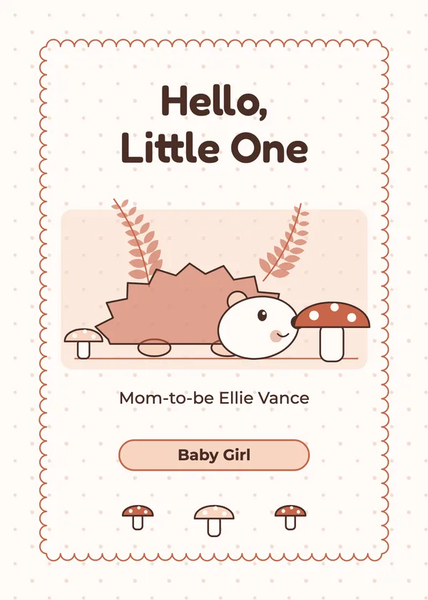 Hedgehog Hello — Woodland Friends baby shower invitation