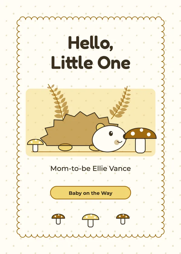 Hedgehog Hello — Woodland Friends baby shower invitation