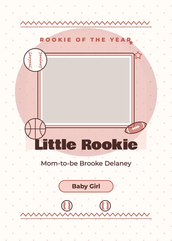 Rookie Card — Little Rookie baby shower invitation with a photo window