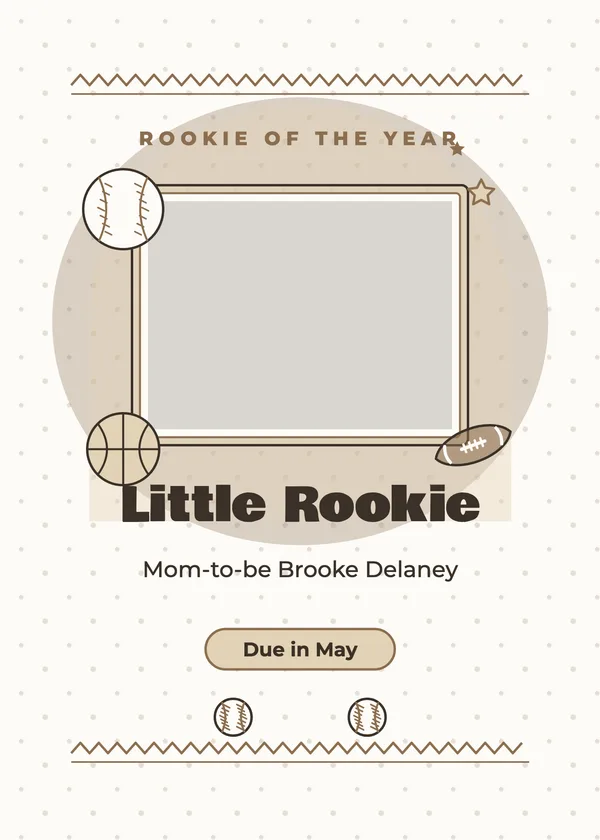 Rookie Card — Little Rookie baby shower invitation with a photo window