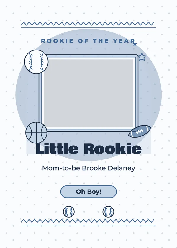 Rookie Card — Little Rookie baby shower invitation with a photo window