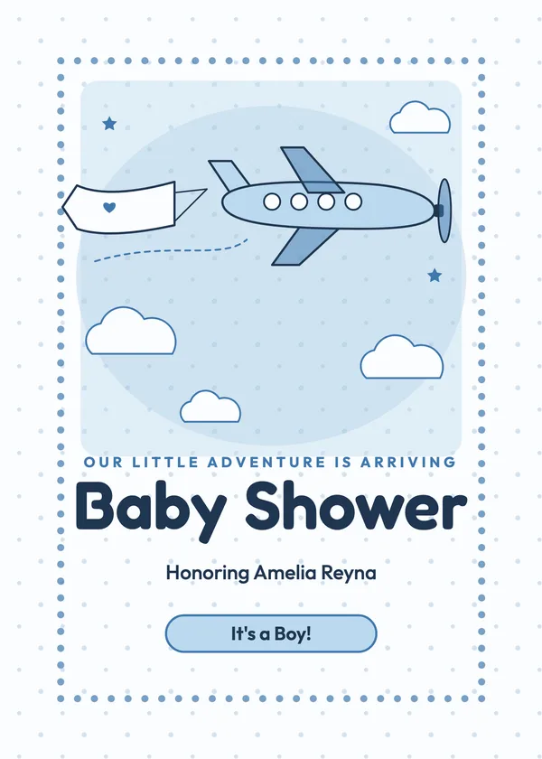 Little Airplane — Planes, Trains & Little Wheels baby shower invitation