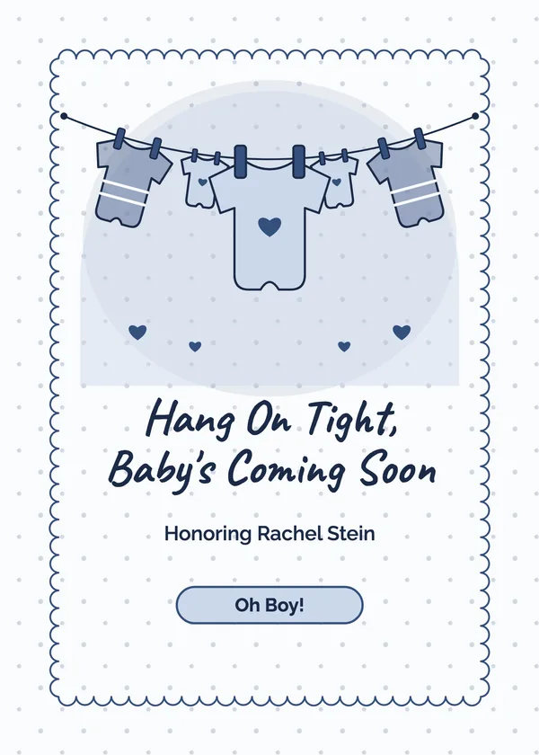 Hang On — Onesie Clothesline baby shower invitation