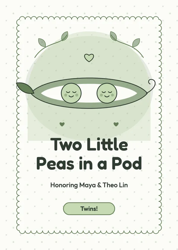 Two Little Peas — Twins baby shower invitation