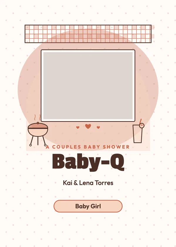 Baby-Q Couple — Co-ed Baby-Q baby shower invitation with a photo window