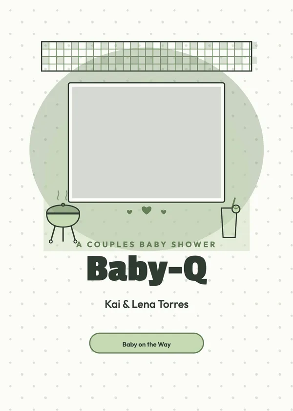 Baby-Q Couple — Co-ed Baby-Q baby shower invitation with a photo window