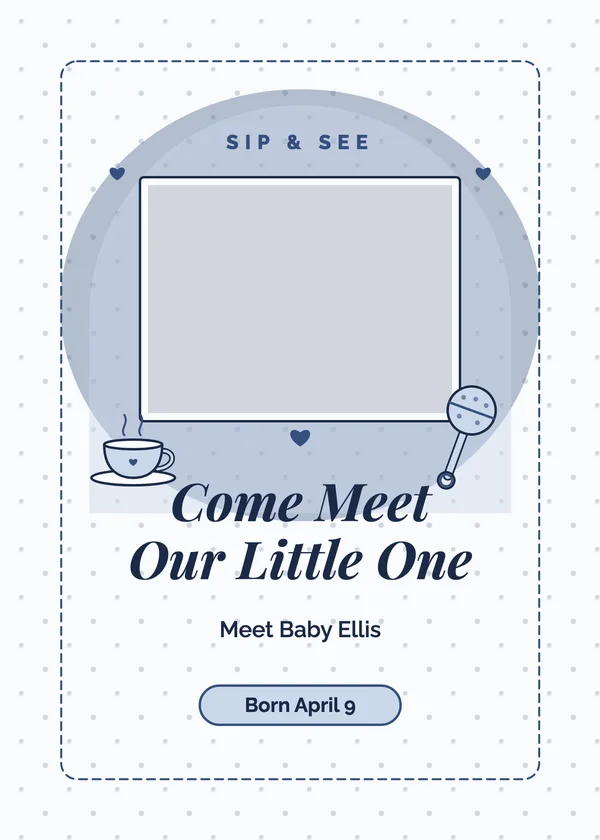 Newborn Photo — Sip & See baby shower invitation with a photo window