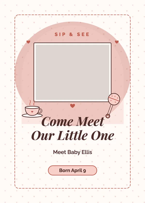 Newborn Photo — Sip & See baby shower invitation with a photo window