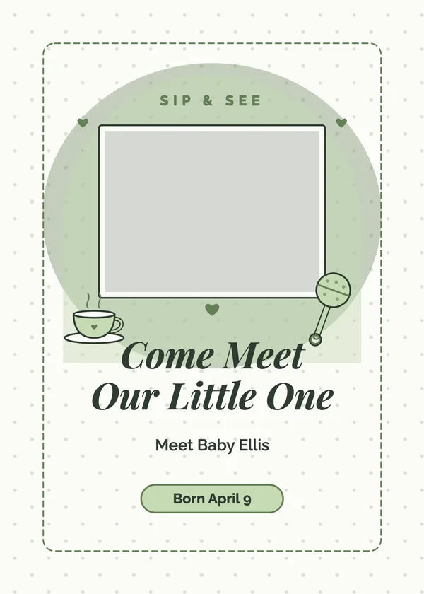 Newborn Photo — Sip & See baby shower invitation with a photo window