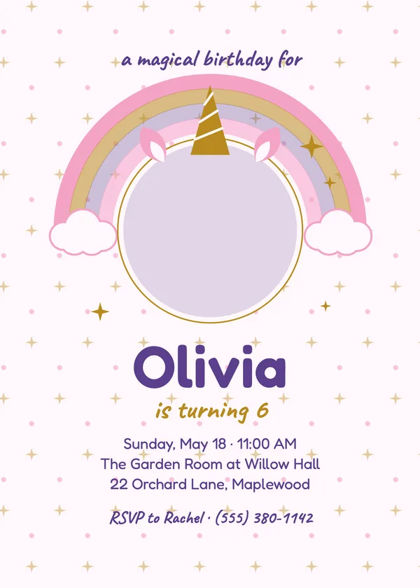 Unicorn Rainbow — Unicorns birthday invitation with a photo window